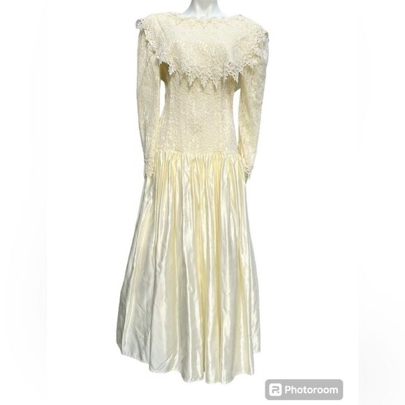 Vintage Jessica McClintock Maxi Gown Drop Waist Victorian StyleLace Size 13/14